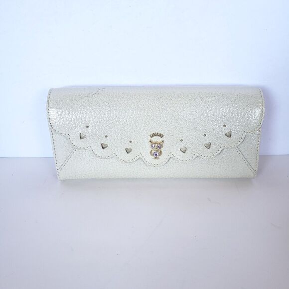 Anna Sui Wallet Clutch White Envelope Leather Owl Floral Hearts Boho Glam Box - Picture 2 of 12